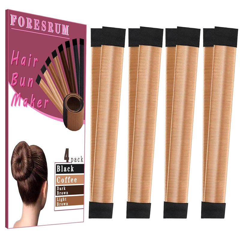 FORESRUM 4 Pcs Magic Donut Bun Makers for Ballet Hairstyles - Light Brown (Women and Kids) - Image 1